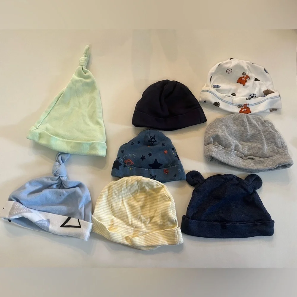 7 baby boys hats newborn & 0-3 months bundle lot
